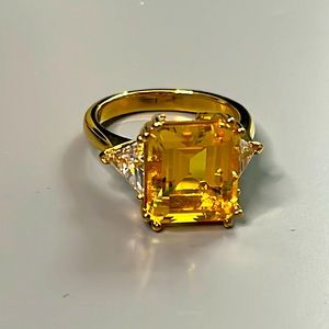 Gold Citrine and CZ Emerald and Trillion cut ring JTV
